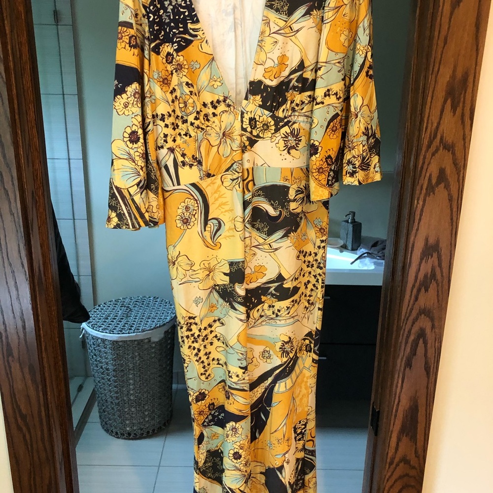 Free People Yellow Multi Floral Print Boot-Cut Jumpsuit - Picture 3 of 5